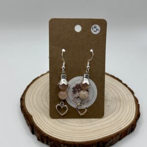 Boucles d'oreilles pendantes - Pierre de Lune & Coeur