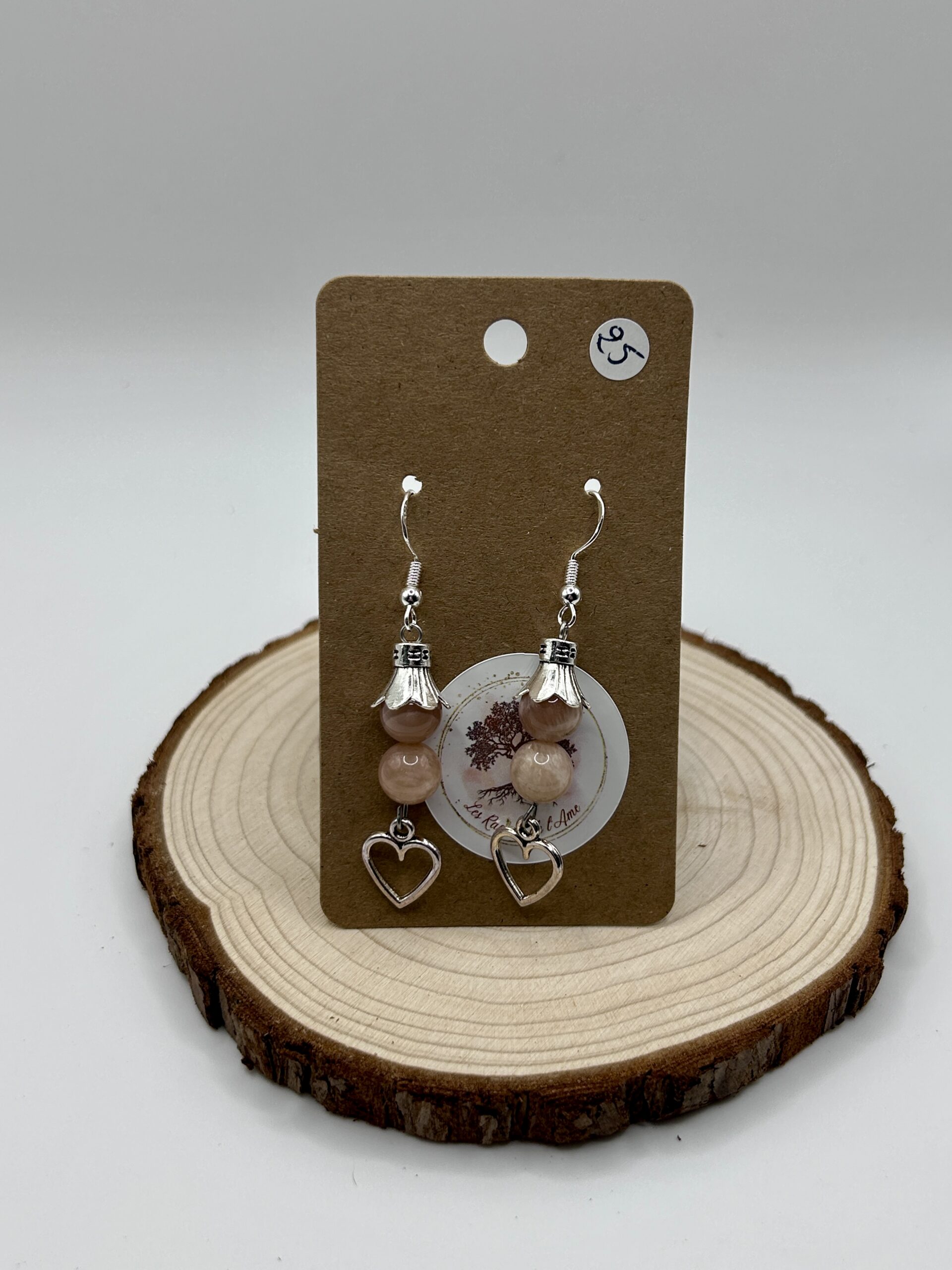 Boucles d'oreilles pendantes - Pierre de Lune & Coeur