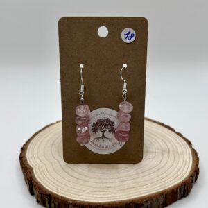 Boucles d'oreilles pendantes - Quartz fraise 4 pierres