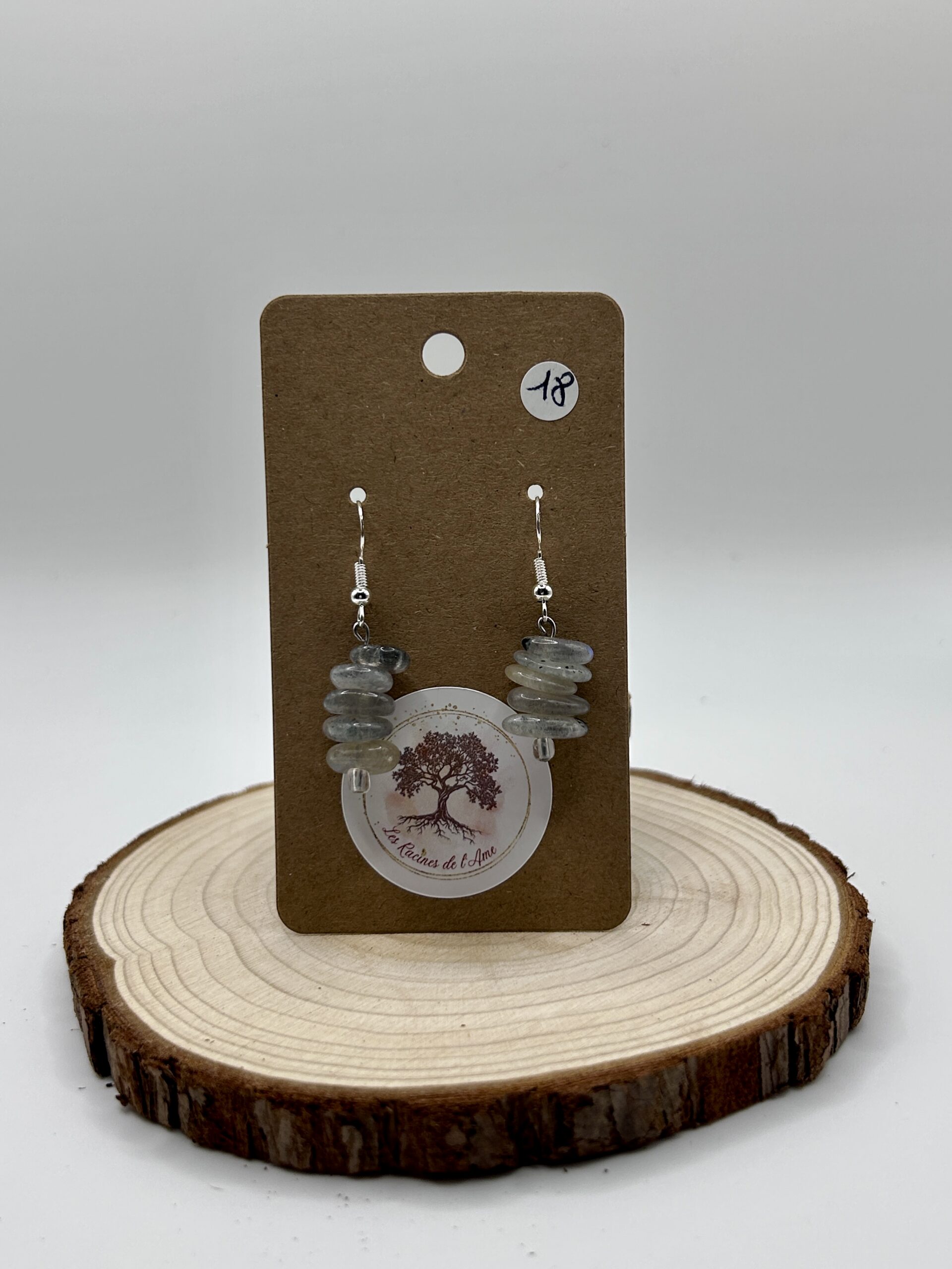 Boucles d'oreilles pendantes - Labradorite roulée