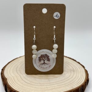 Boucles d'oreilles pendantes - Pierre de Lune beige