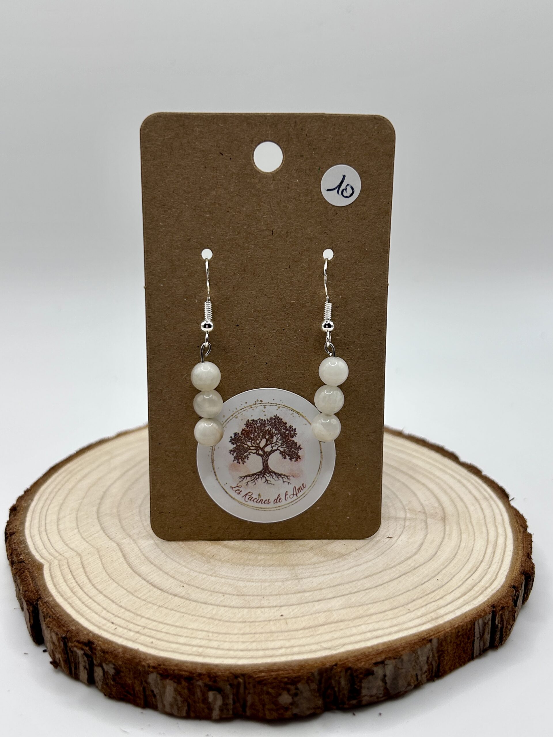 Boucles d'oreilles pendantes - Pierre de Lune beige