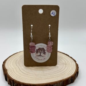 Boucles d'oreilles pendantes - Quartz fraise 3 pierres