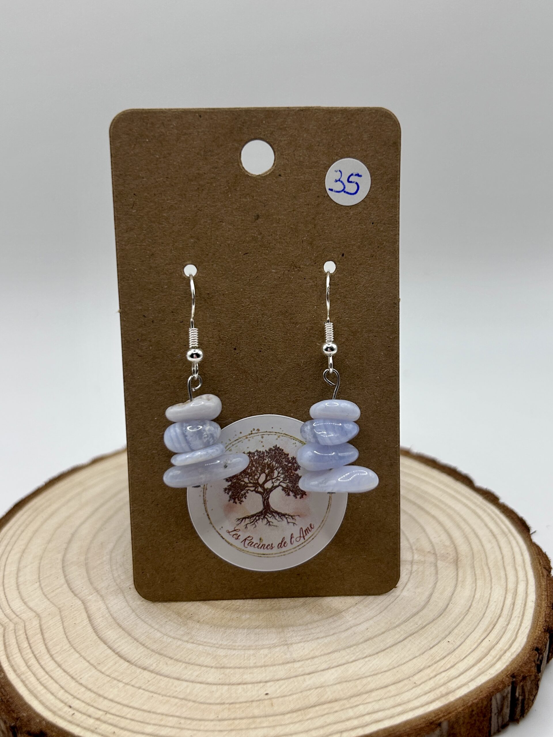 Boucles d'oreilles pendantes - Calcédoine 4 pierres