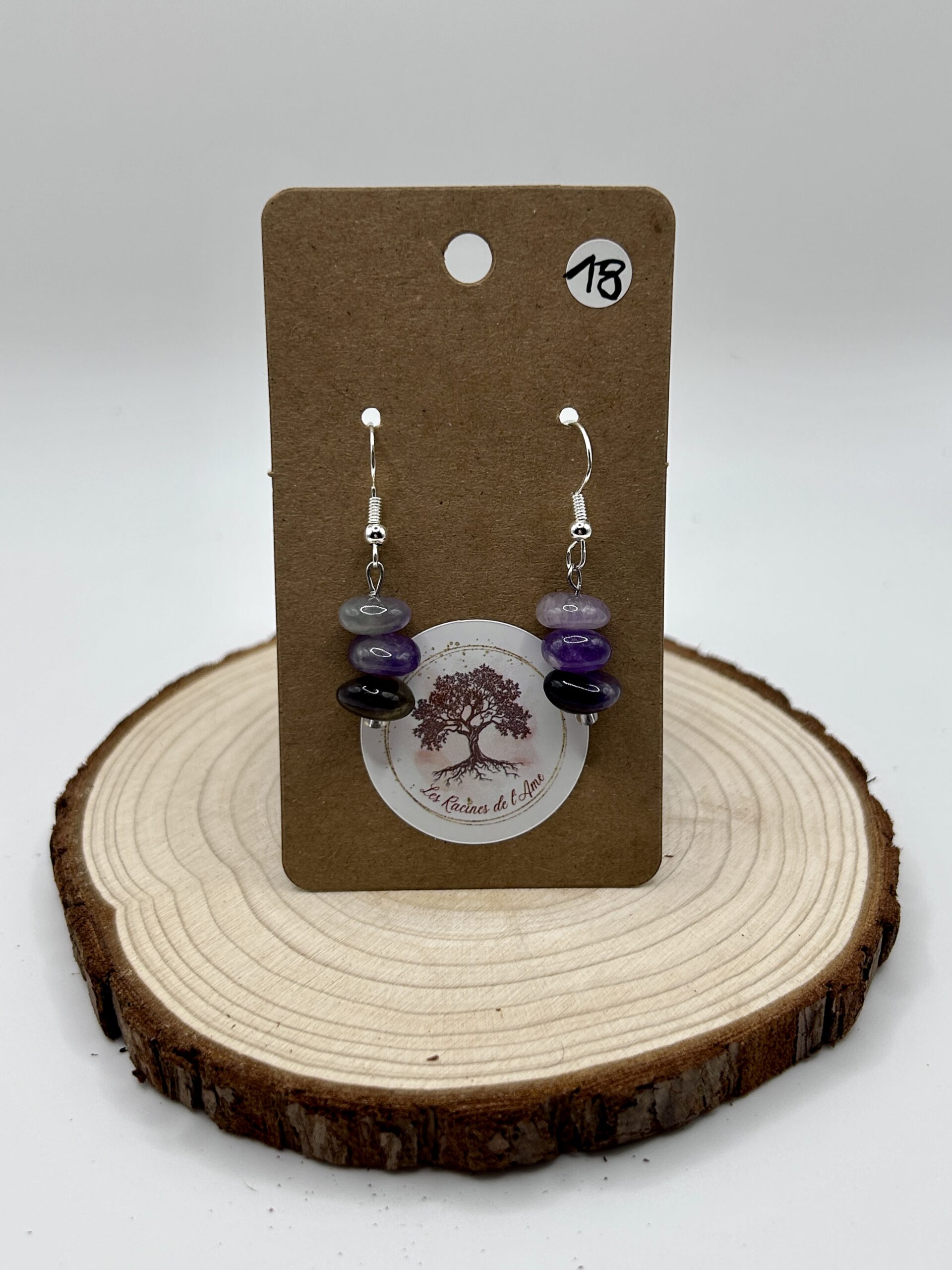 Boucles d'oreilles pendantes - Améthyste roulée 3 pierres